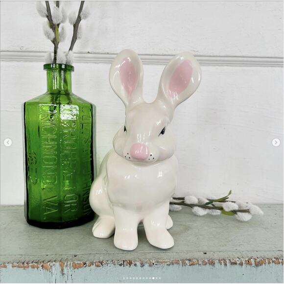 Vintage White Bunny Rabbit Statue Figurine Ceramic Handmade Large 1980 - Picture 8 of 10